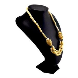 Vintage African Bone Necklace Tribal Multi Strand Carved Bead Statement 22"